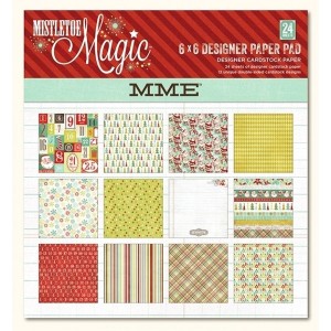 Набор новогодней бумаги 15*15 см 24 листа My Mind's Eye Mistletoe Magic MM1010